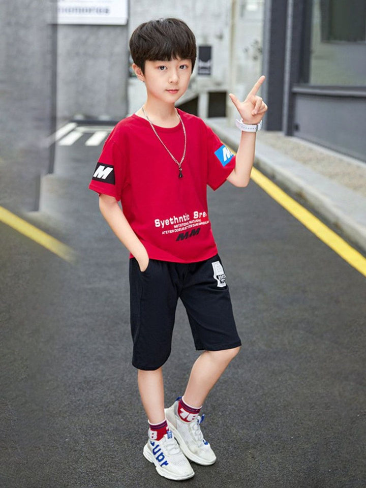 YK Boys Printed Round Neck Pure Cotton T-Shirt With Shorts