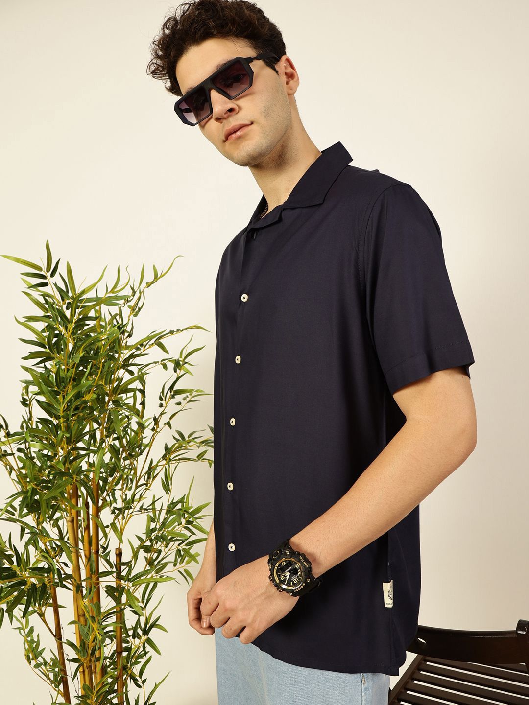 Thomas Scott Men Premium Cuban Collar Solid Oversized Casual Shirt
