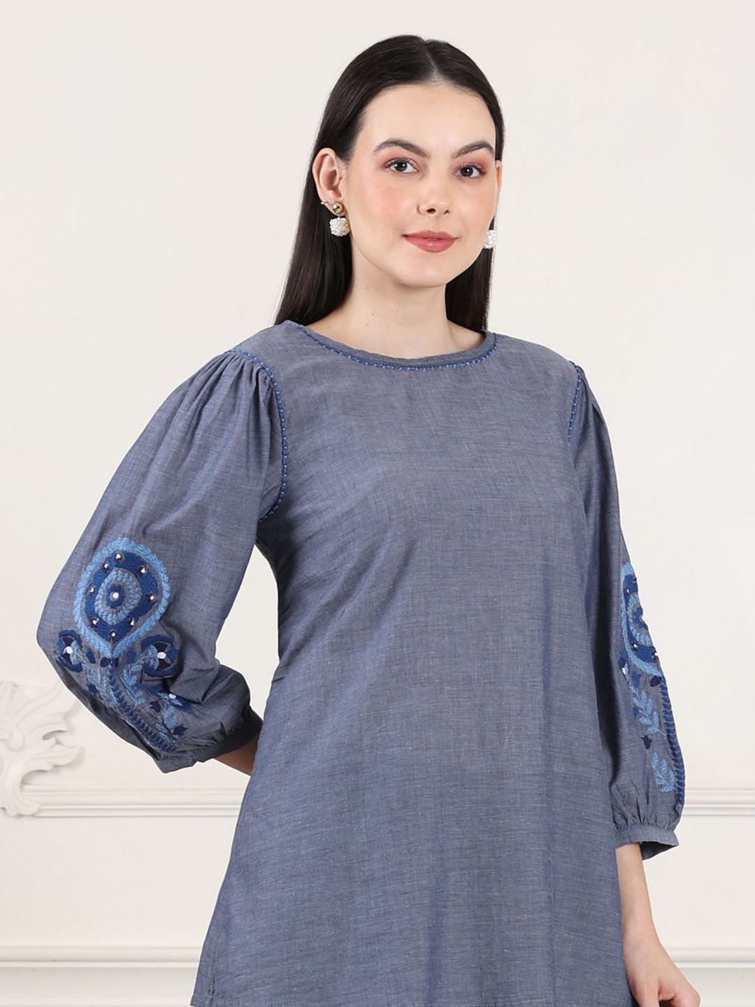 W Puff Sleeve Cotton Top