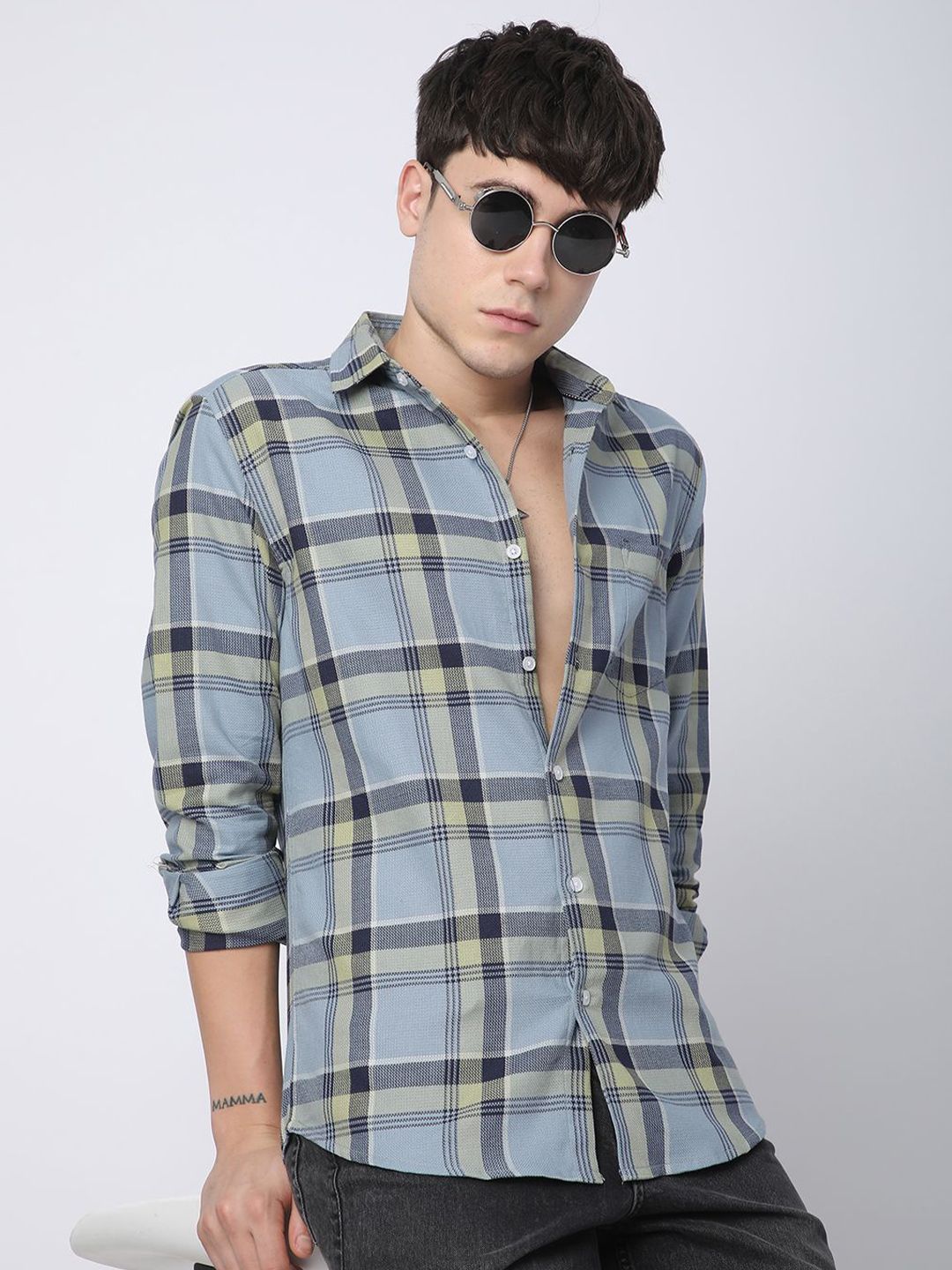 VASTRADO Men Classic Fit Spread Collar Tartan Checked Cotton Casual Shirt