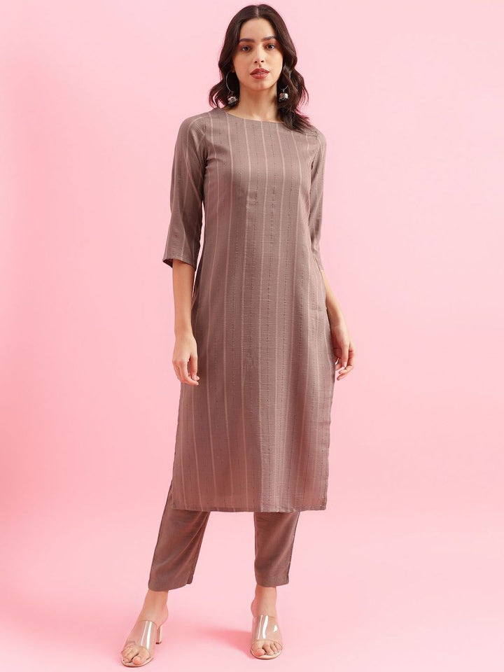 KALINI Striped Woven Design Kurta with Trousers