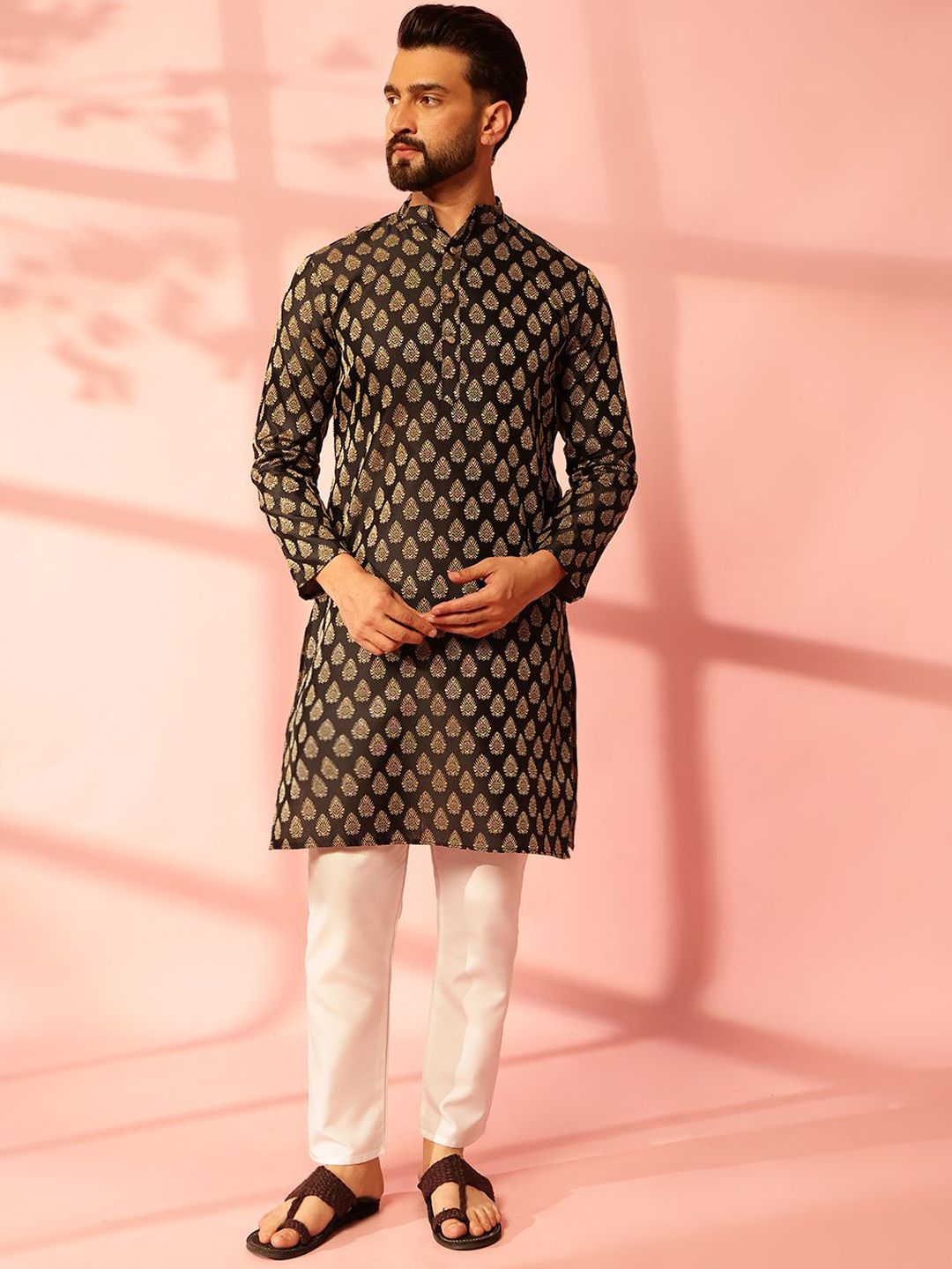 Anouk Ethnic Motifs Woven Design Jacquard Silk Straight Kurta