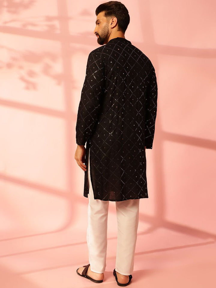 Anouk Geometric Embroidered Band Collar Mirror Work Cotton Straight Kurta