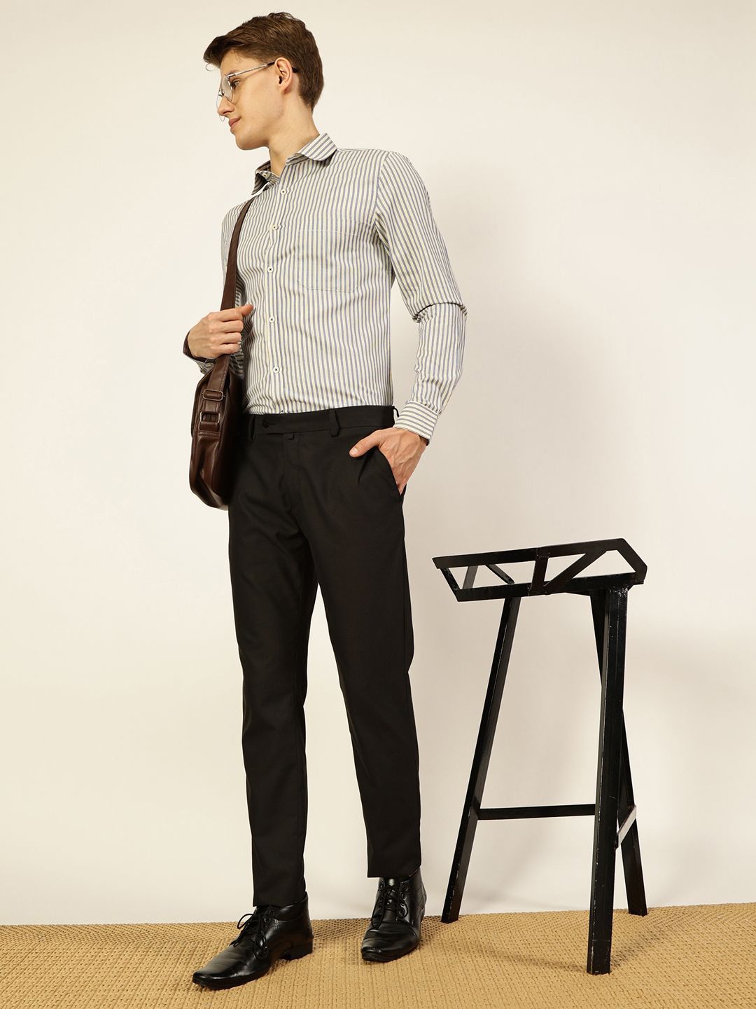 Thomas Scott Men Smart Spread Collar Pinstripes Striped Cotton Formal Shirt