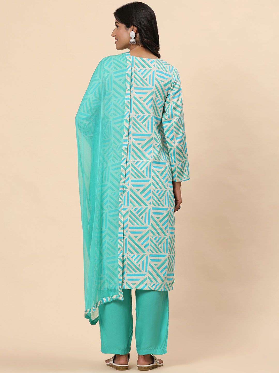 Mamicha Women Printed Regular Beads and Stones Pure Cotton Kurta with Trousers & With Dupatta
