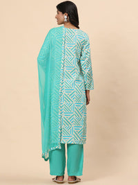 Mamicha Women Printed Regular Beads and Stones Pure Cotton Kurta with Trousers & With Dupatta