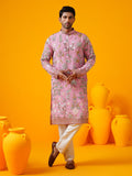 SOJANYA LUXE Floral Embroidered Mandarin Collar Georgette Straight Kurta With Trouser