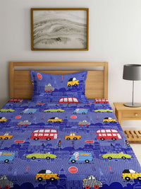 Myntra Elegant Homes Blue Graphic Polycotton 300 TC Single Cadar Halus dengan Sarung Bantal-79 x 59 inci