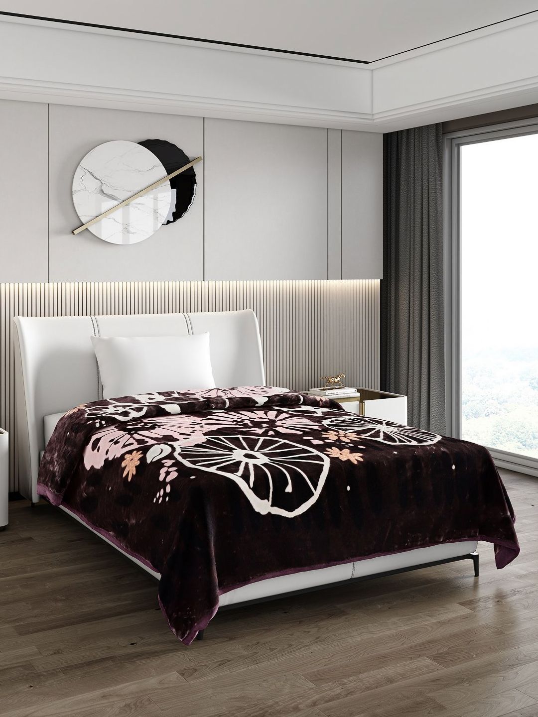 Monte Carlo Camel Brown & Pink Geometric Mild Winter 850 GSM Single Bed Blanket