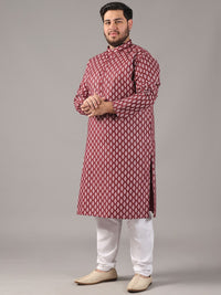 SOJANYA PLUS Plus Size Lelaki Motif Etnik Bercetak Kolar Jalur Kurta Lurus Dengan Piyama