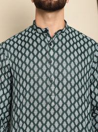 Motif Etnik Hijau Anouk Bercetak Kurta Linen Kapas Lurus