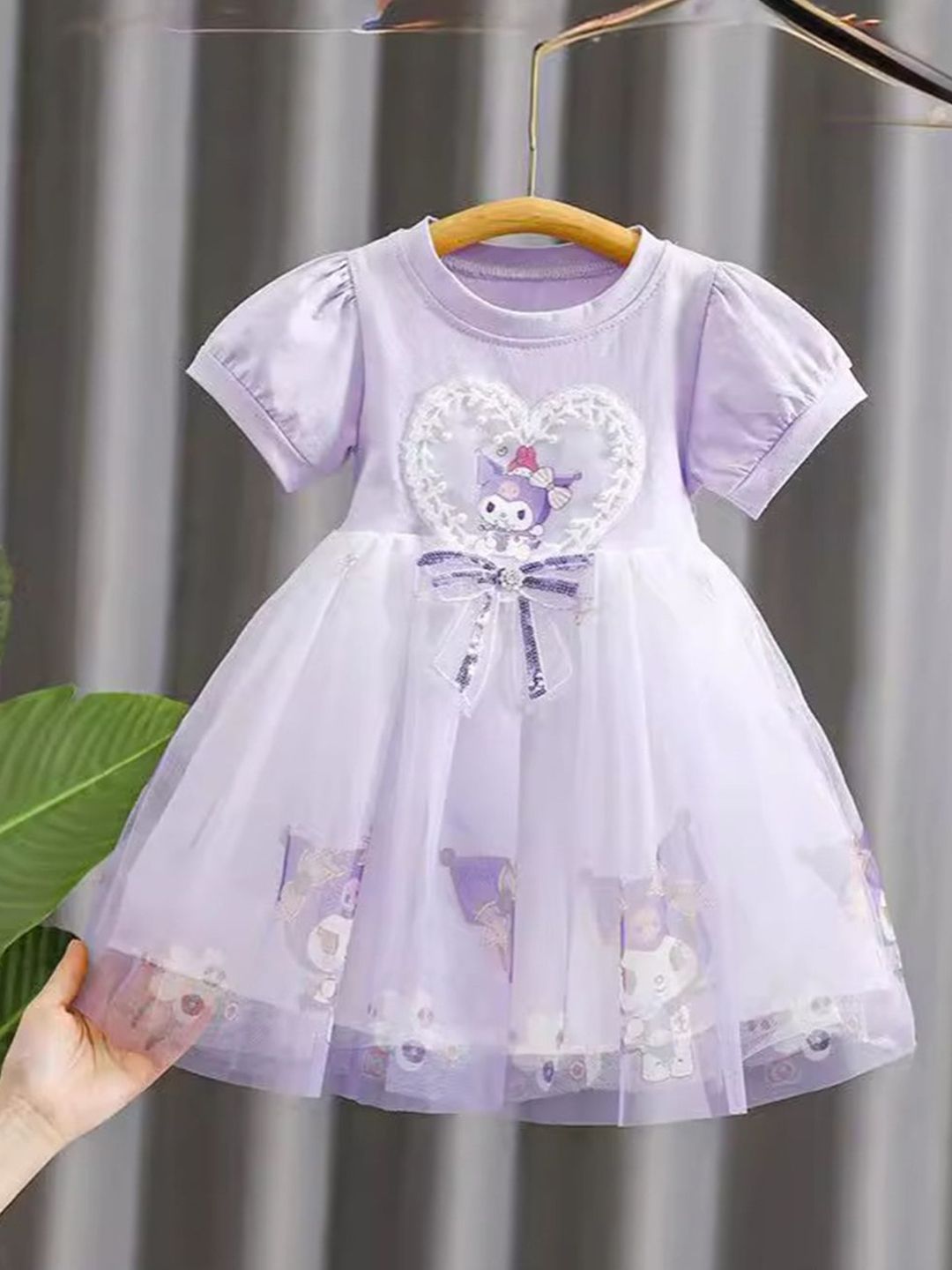 YK Girls Puff Sleeve Fit & Flare Dress