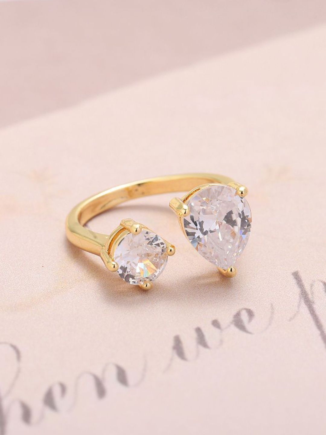 Cincin Open Pear Pear Salty American Toi-Et-Moi Ring untuk Wanita & Gadis Cincin Jari
