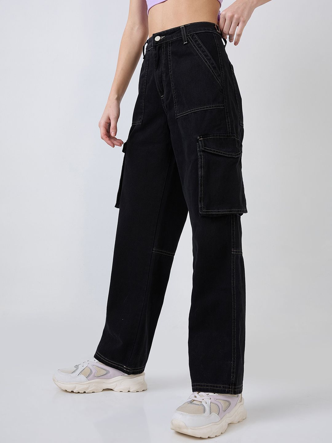 SPYKAR Women Straight Fit High-Rise Cargo Styles Jeans