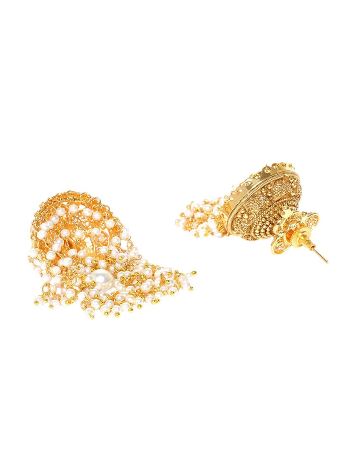 Anouk Gold Plated Cubic Zirconia Studded Dome Shaped Jhumkas