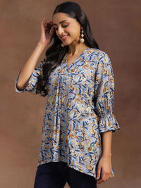 Libas Floral Printed V-Neck Pleated Kurti