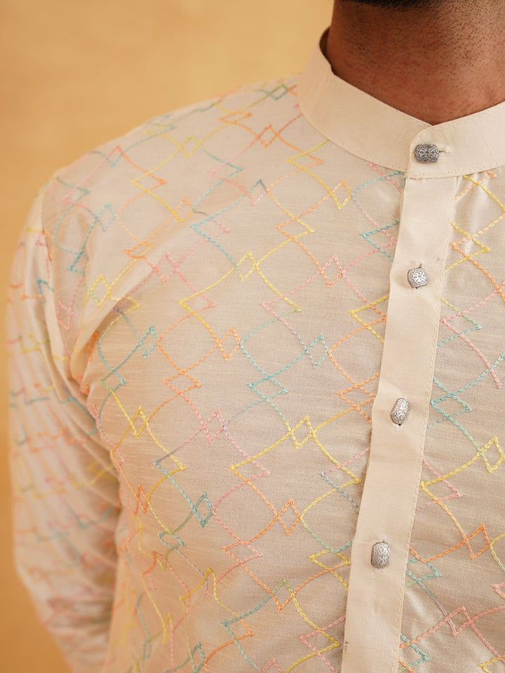 SOJANYA Motif Etnik Sulam Benang Kerja Kolar Kurta Lurus Dengan Churidar