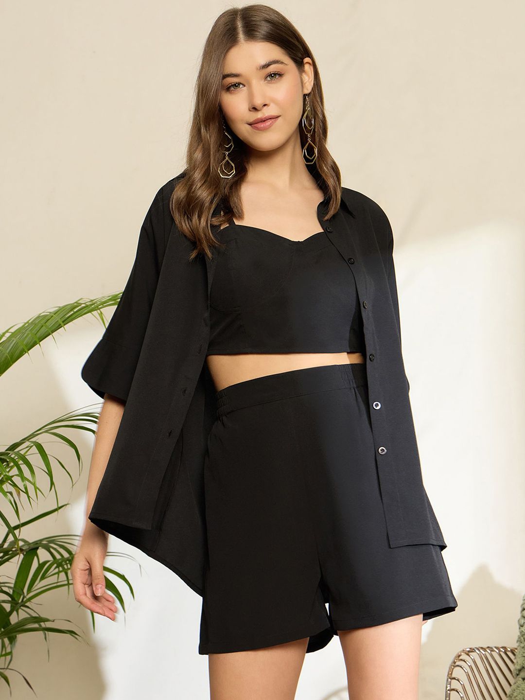 Berrylush Shoulder Straps Top and Shirt With shorts
