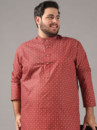 SOJANYA PLUS Size Floral Foil Printed Band Collar Cotton Linen Kurta Lurus