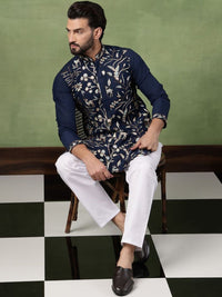 Anouk Men Animal Embroidered Regular Thread Work Pure Cotton Kurta with Pyjamas