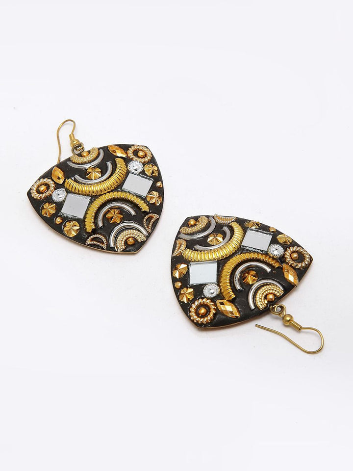 Anouk Gold-Plated Mirror Work Triangular Shaped Drop Earrings