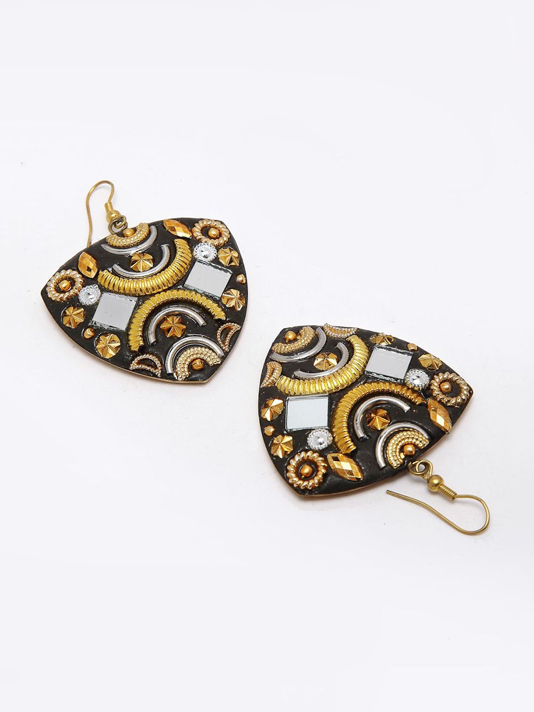 Anouk Gold-Plated Mirror Work Triangular Shaped Drop Earrings