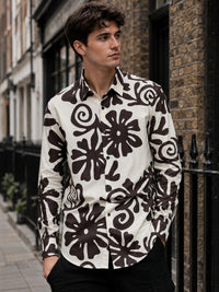 Eszett Floral Printed Long Sleeves Spread Collar Pure Cotton Regular Fit Casual Shirt
