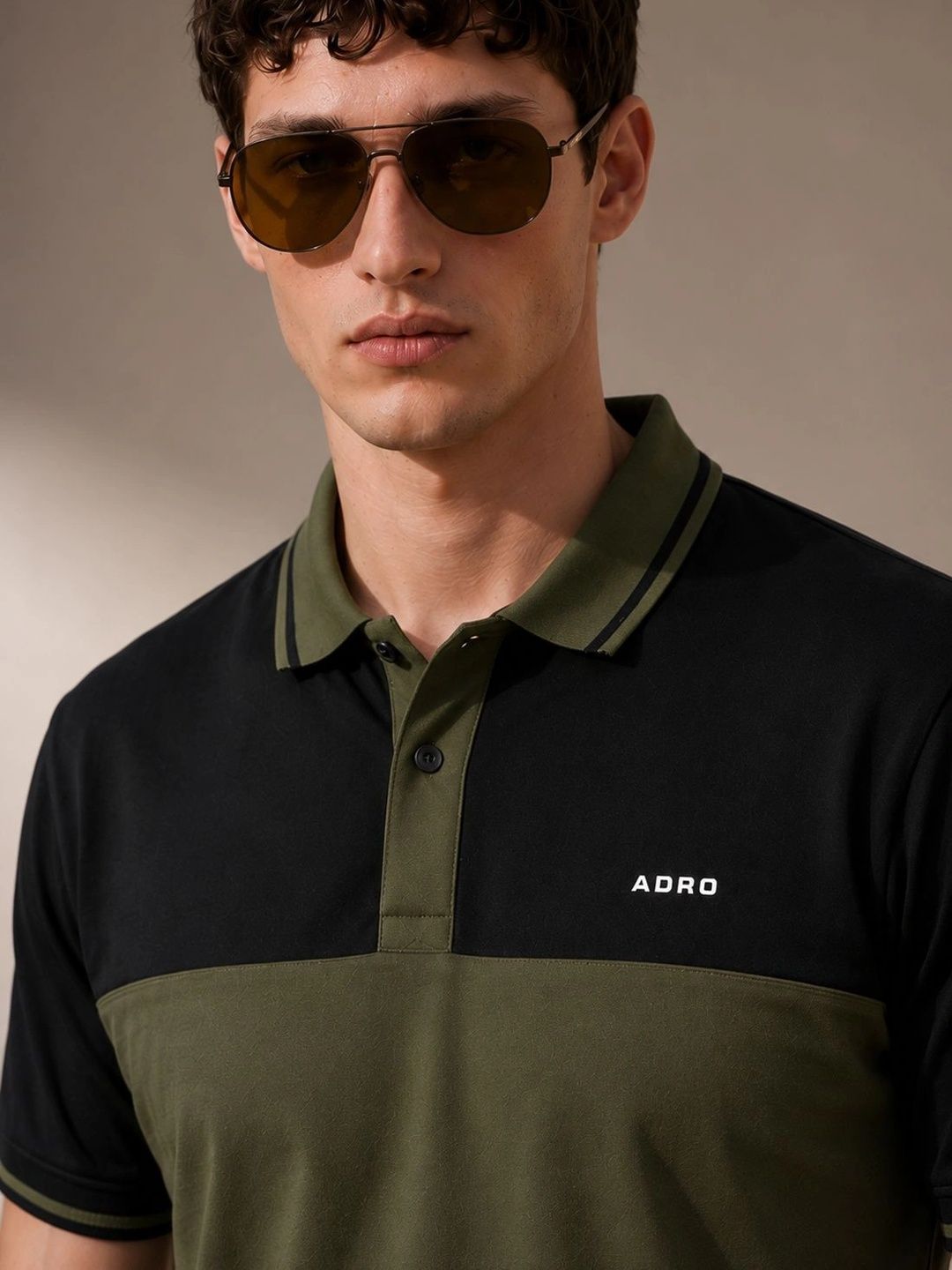 ADRO Men Brand Logo Colourblocked Polo Collar T-shirt