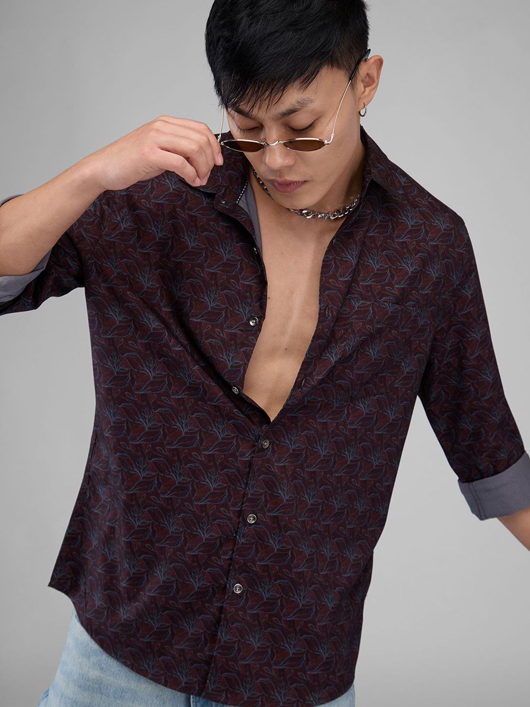 VASTRADO Men Classic Spread Collar Floral Printed Cotton Slim Fit Casual Shirt