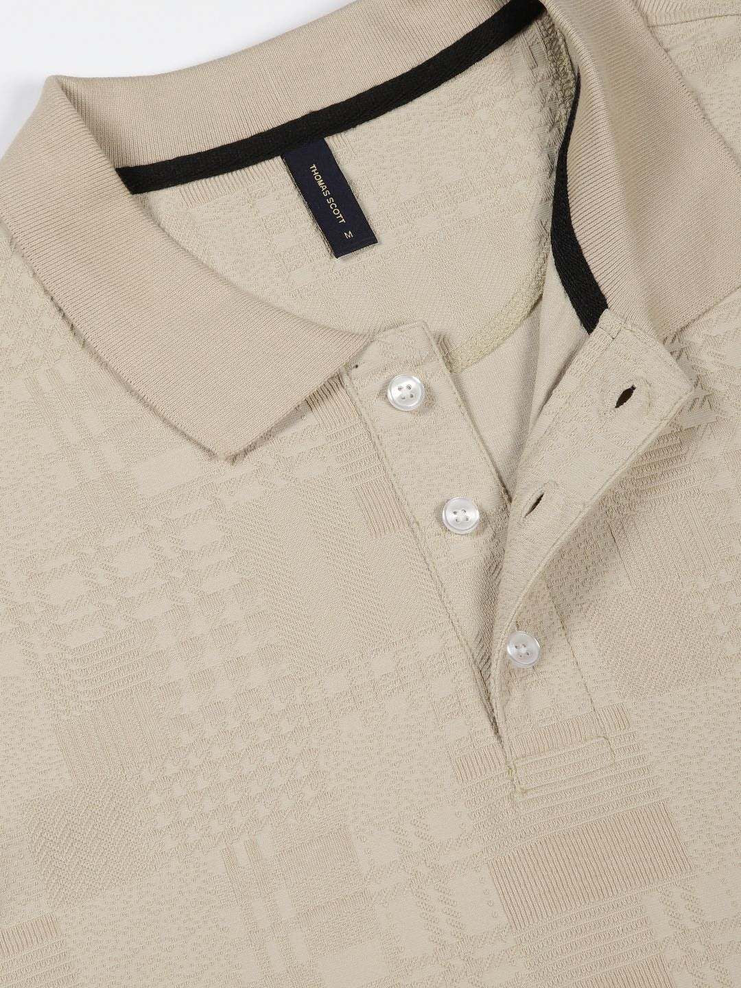 Thomas Scott Men Textured Polo Collar Regular Fit T-shirt