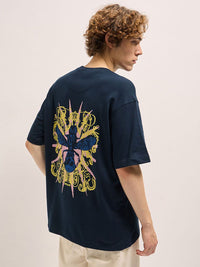 THE BEAR HOUSE Men Oversized Fit Back Printed Pure Cotton T-shirt