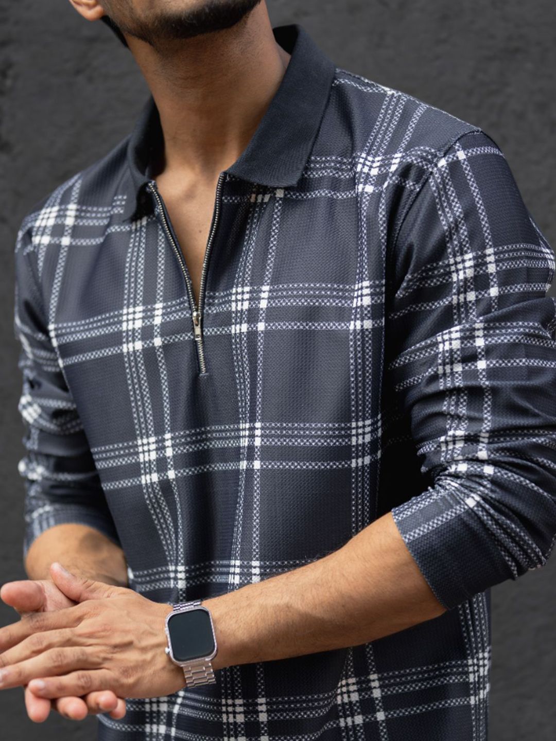 Powerlook Men Checked Polo Collar T-shirt