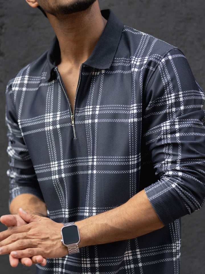 Powerlook Men Checked Polo Collar T-shirt