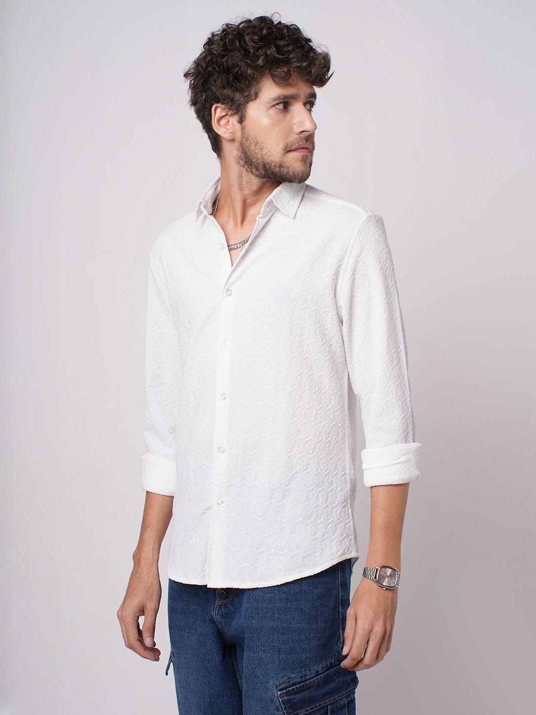 VASTRADO Classic Cloud Grain Textured Slim Fit Cotton Casual Shirt
