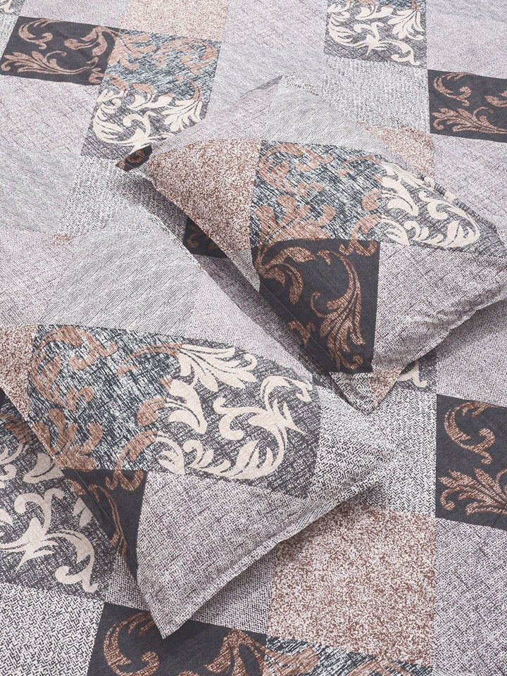 KLOTTHE Grey & Brown Printed 300 TC Double Bedsheet With 2 Pillow Covers- 2.5 m x 2.25 m