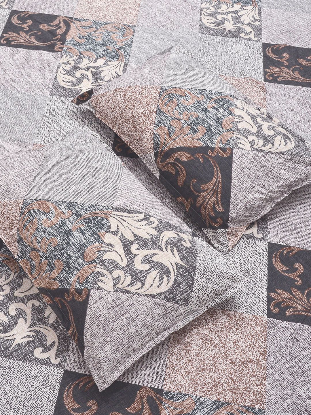 KLOTTHE Grey & Brown Printed 300 TC Double Bedsheet With 2 Pillow Covers- 2.5 m x 2.25 m
