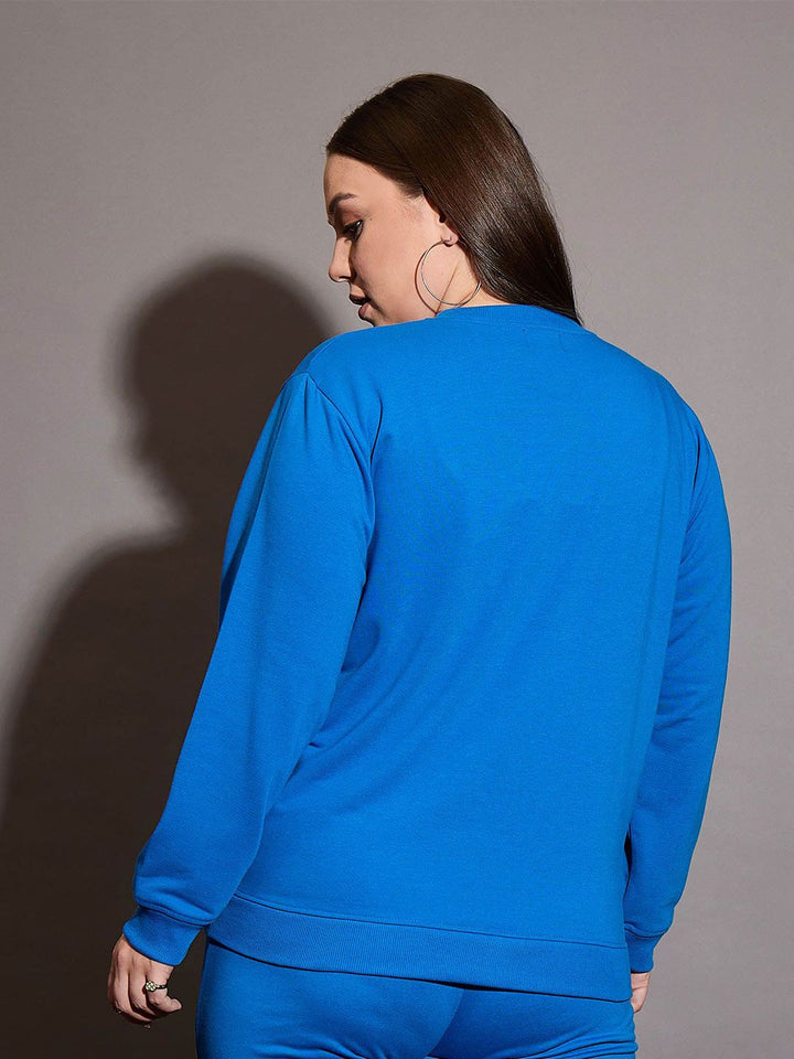 SASSAFRAS Curve Women Plus Size Typography Printed Pullover Sweatshirt