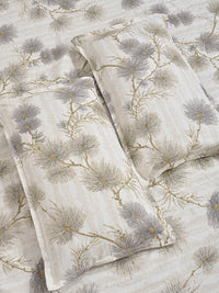 KLOTTHE Beige & Grey Floral 300 TC King Bedsheet with 2 Pillow Covers