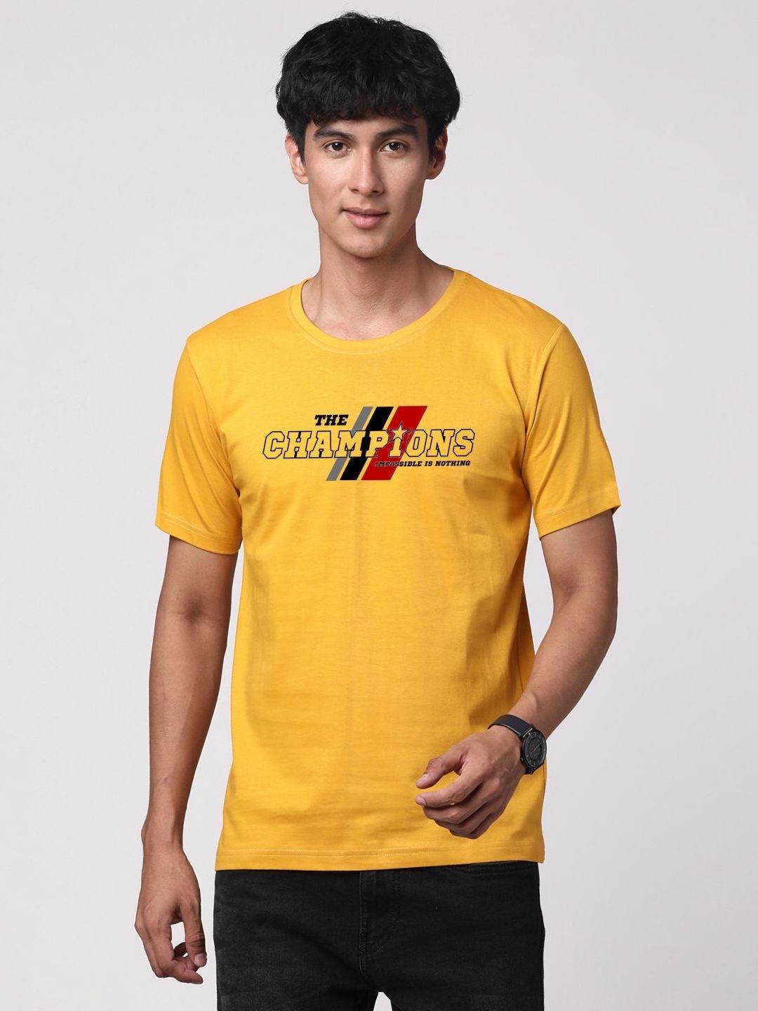 ADRO Men Typography Printed Pure Cotton Round Neck T-shirt