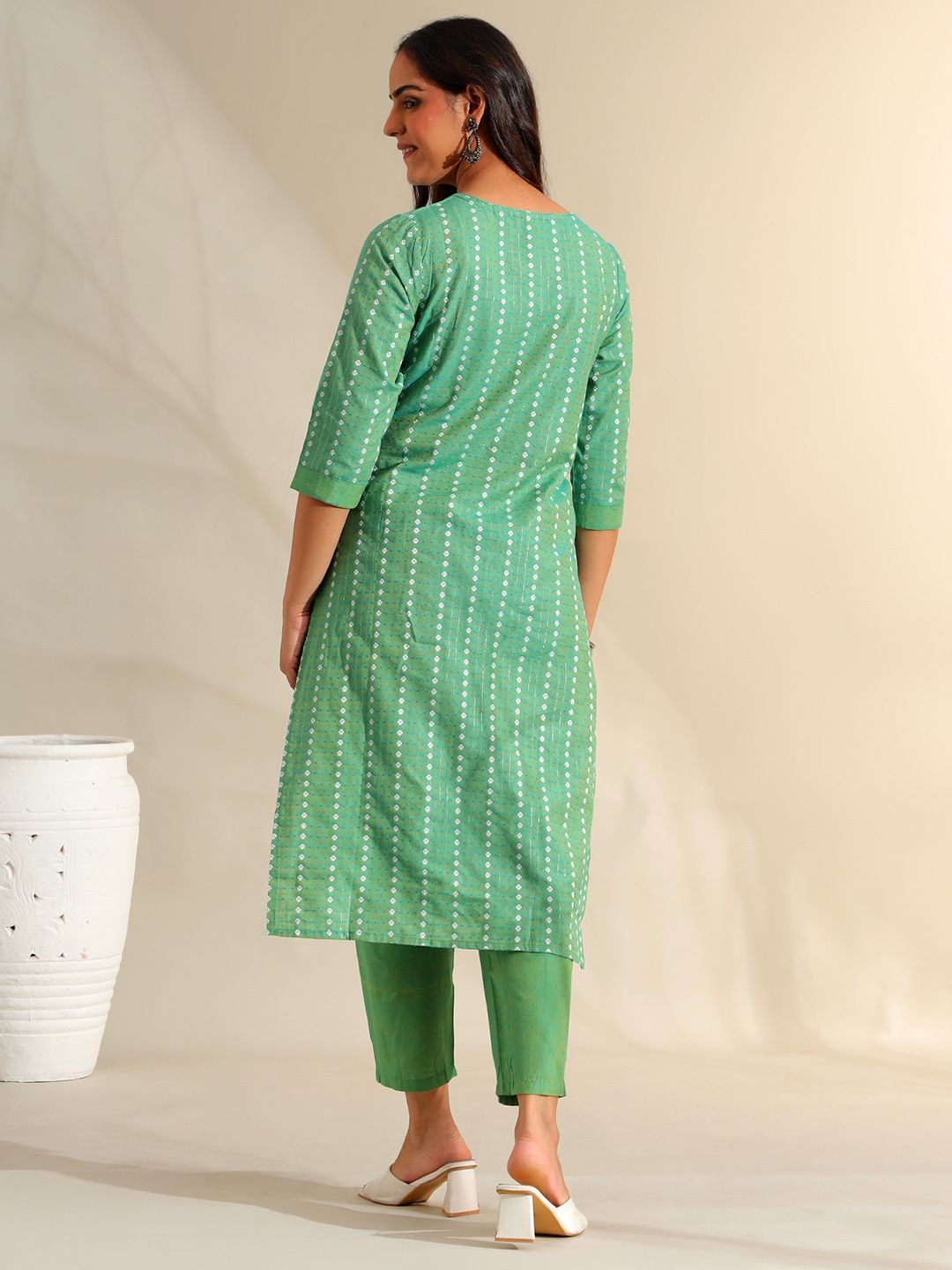 Motif Etnik Wanita Mamicha Bercetak Benang Biasa Bekerja Kurta Kapas Tulen dengan Seluar