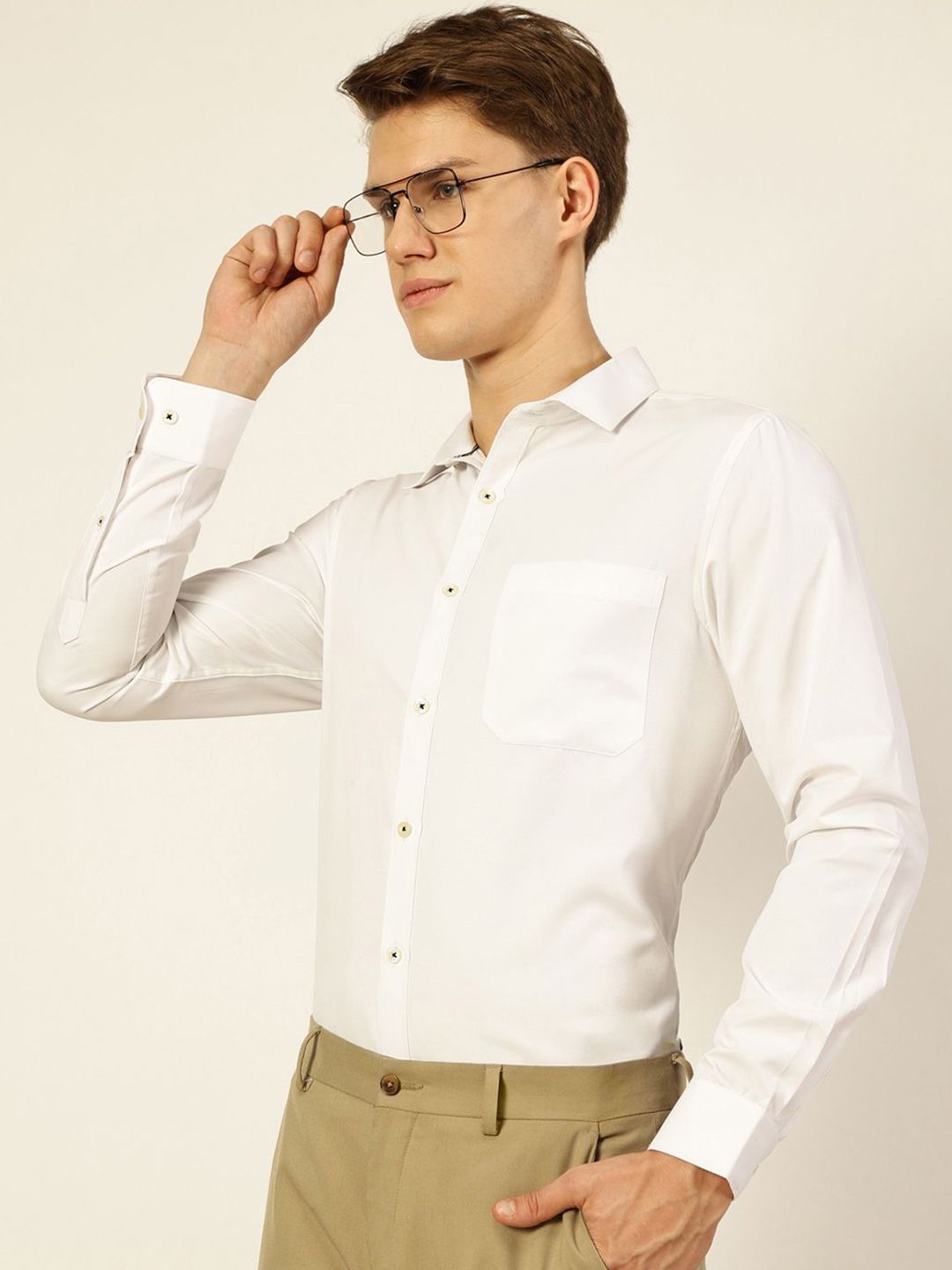 Thomas Scott Men Smart Cutaway Collar Solid Cotton Formal Shirt
