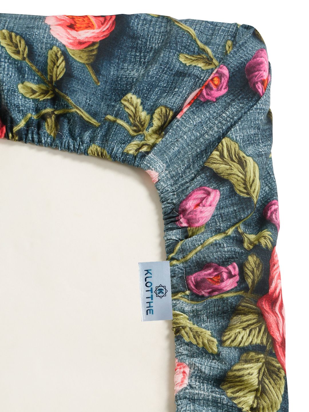 KLOTTHE Turquoise Blue Floral Printed Dilengkapi 300 TC Single Cadar 7D Dengan 2 Sarung Bantal