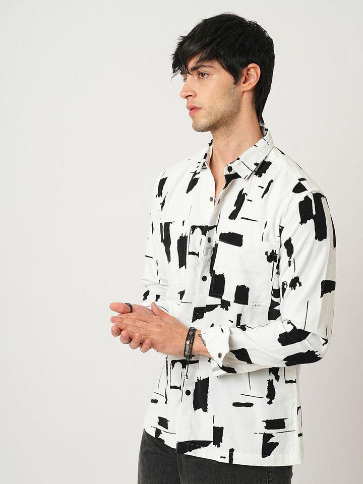 VASTRADO Men Classic Slim Fit Spread Collar Abstract Printed Cotton Casual Shirt