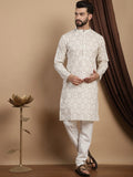 Anouk Geometric Printed Mandarin Collar Regular Pure Cotton Straight Kurta With Churidar
