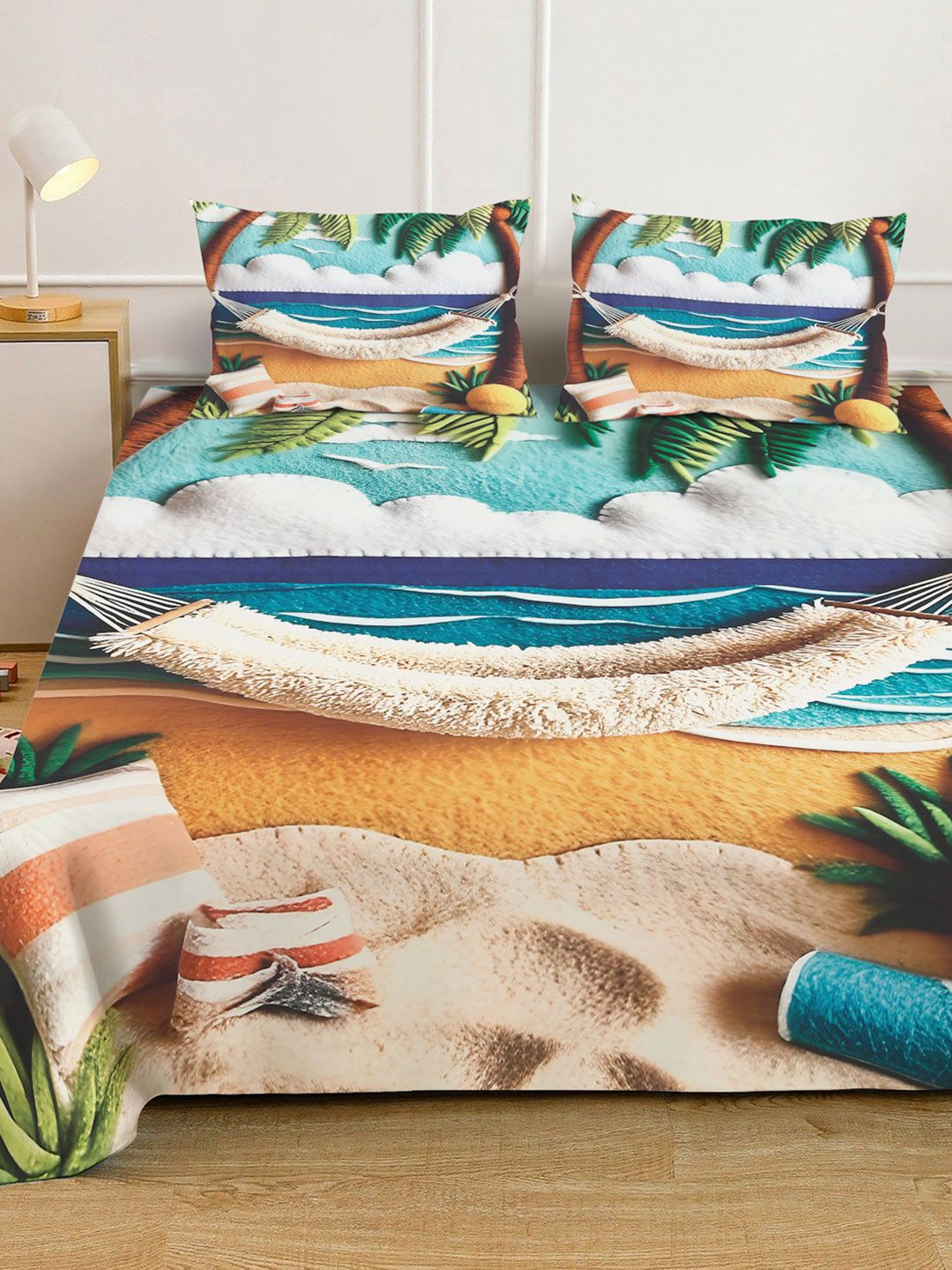Klotthe Abstract Printed 400 TC Double King 7D Bedsheet & 2 Pillow Cover-2.50m x 2.25m