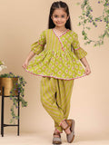 Cutiekins Girls Ethnic Motifs Printed Angrakha Gotta Patti Kurta with Dhoti Pants
