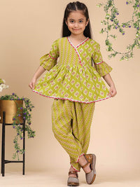 Cutiekins Girls Ethnic Motifs Printed Angrakha Gotta Patti Kurta with Dhoti Pants