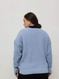 CURVY STREET Women Ribbed V-Neck Pullover Sweater