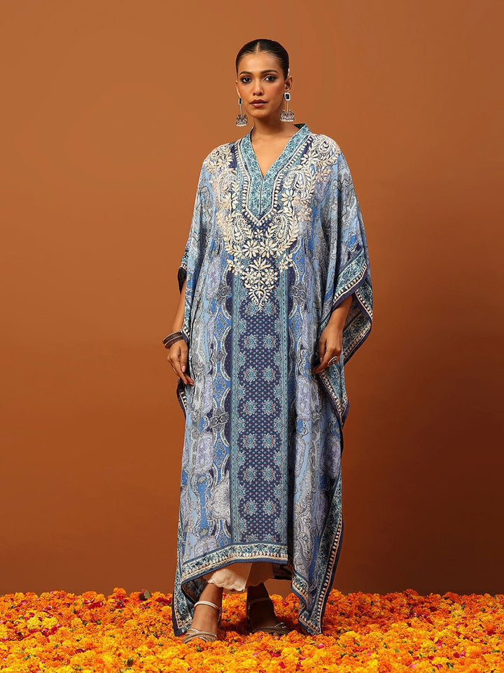 Rumah Wanita Chikankari Blue Crepe Chikankari Sulam Kurta