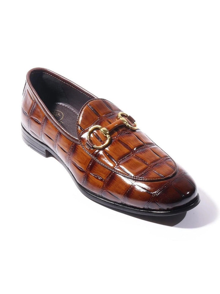 MONKSTORY Burnish Tan Horsebit Smart Croc-Effect Slip-Ons